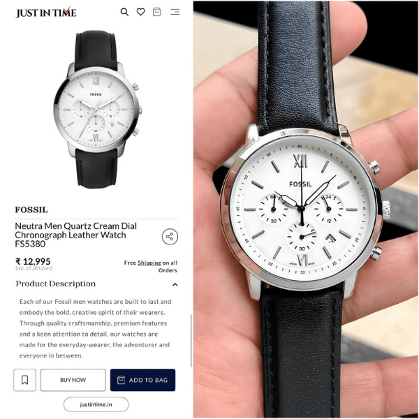 Fos_sil Men Quartz Cream Dial Chronograph Leather Watch