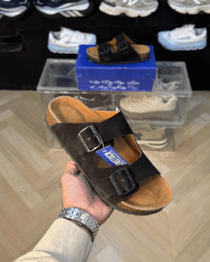 Birkenstock Arizona Black Suede With Sole Branding - First Copy