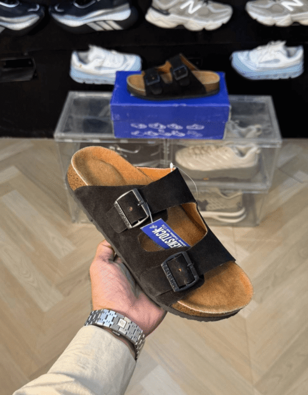 Birkenstock Arizona Black Suede With Sole Branding - First Copy