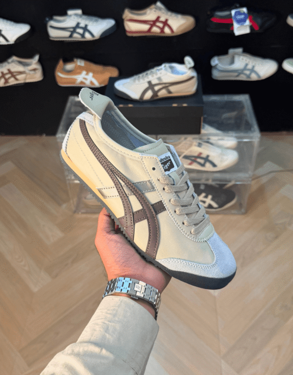 Onitsuka Tiger Mexico 66 Beige Brown Gold Sneakers - First Copy
