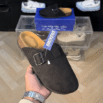 Birkenstock Boston Black With Sole Branding - First Copy