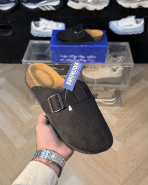 Birkenstock Boston Black With Sole Branding - First Copy