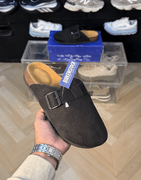 Birkenstock Boston Black With Sole Branding - First Copy