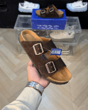 Birkenstock Arizona Brown Suede With Sole Branding - First Copy