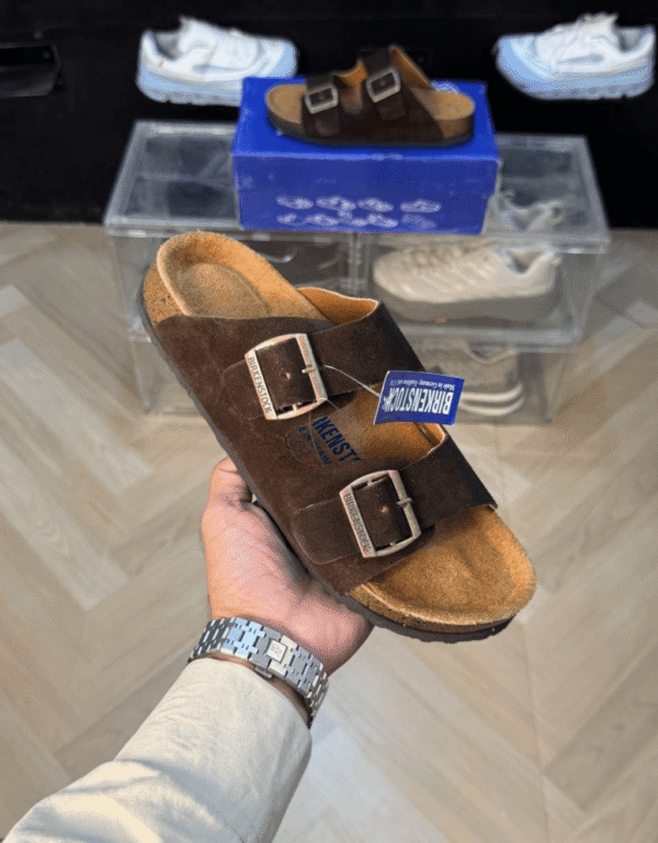 Birkenstock Arizona Brown Suede With Sole Branding - First Copy
