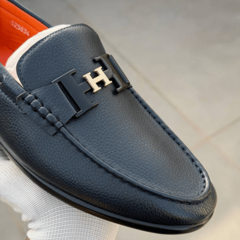 Hermes Leather Loafer Navy Blue Shoes
