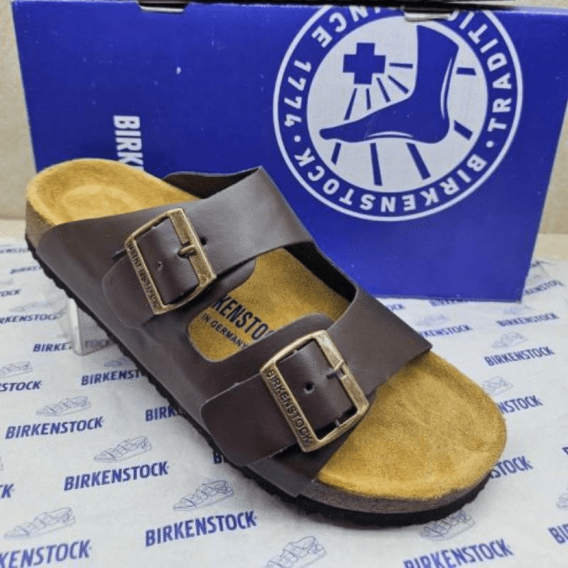 Birkenstock Arizona Brown Leather With Sole Branding Birkenstock Arizona Brown Leather With Sole Branding