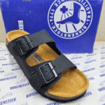 Birkenstock Arizona Black Leather With Sole Branding Sandals