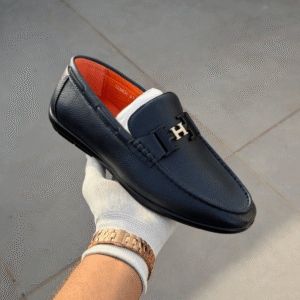 Hermes Leather Loafer Navy Blue Shoes