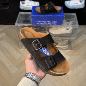 Birkenstock Arizona Black Suede With Sole Branding Sandal